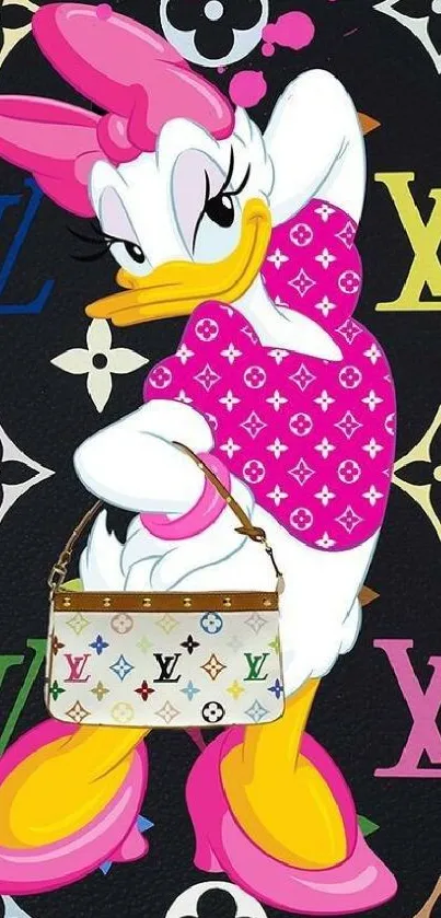 Vibrant cartoon character on luxury-themed mobile wallpaper.