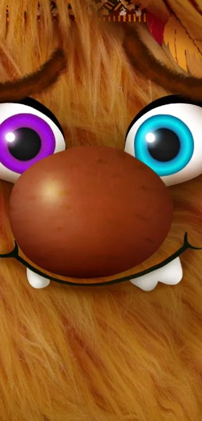 Cartoon monster with colorful eyes and brown fur.