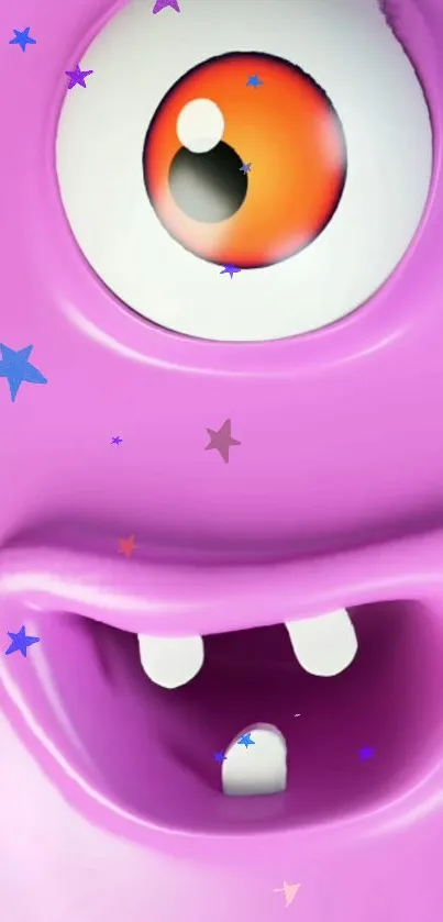 Cartoon monster mobile wallpaper with purple theme and colorful stars.