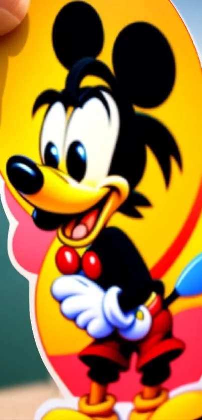 Colorful cartoon mouse design on a mobile wallpaper.