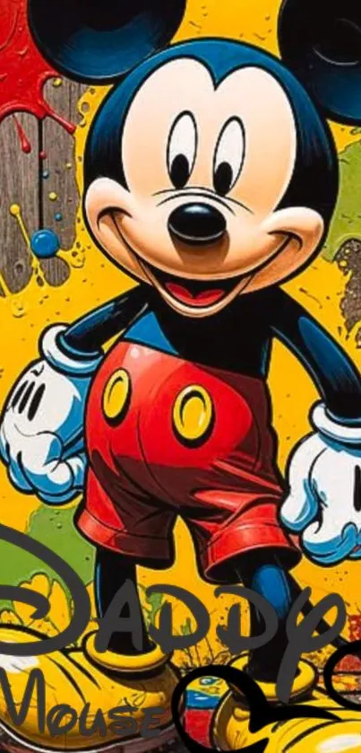 Colorful cartoon mouse character with playful background design.