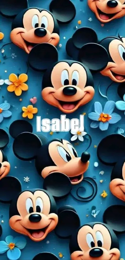 Cartoon mouse with floral background wallpaper.