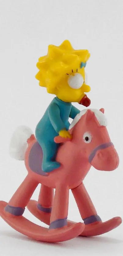 Cartoon character on a pink rocking horse with a fun and colorful design.