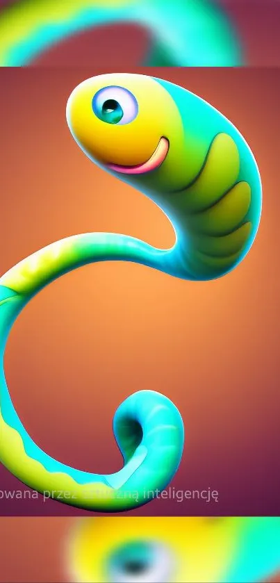 Bright cartoon snake on colorful background.