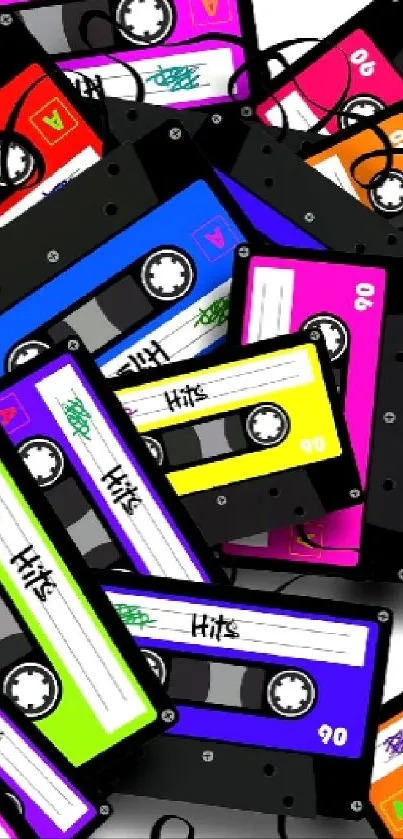 Colorful retro cassette tapes wallpaper.