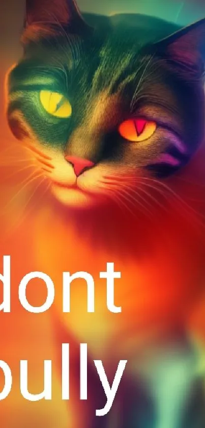 Colorful cat anti-bullying wallpaper with striking eyes.