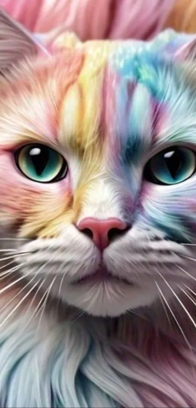 Vibrant and colorful cat art wallpaper design.