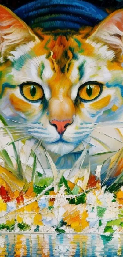 Colorful artistic cat portrait with vibrant hues.