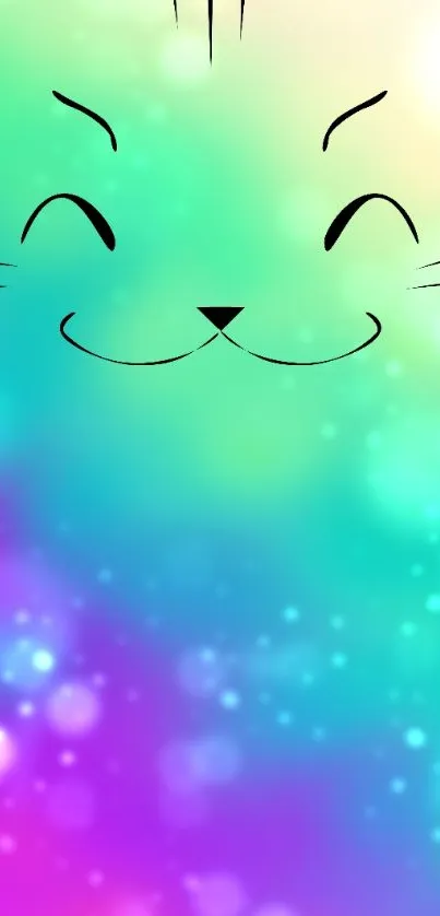 Playful colorful cat glow wallpaper with teal and purple hues.