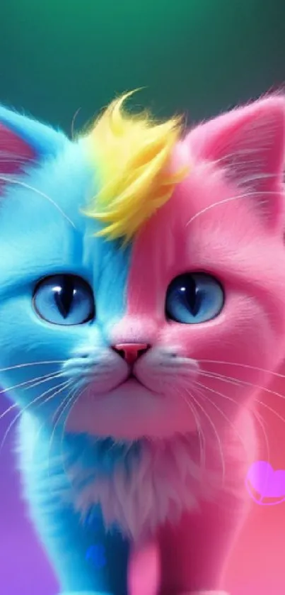 Vibrant, colorful cat with neon hues on a mobile wallpaper.