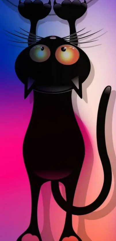 Black cat silhouette with pink and blue gradient background