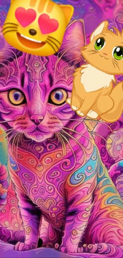 Colorful psychedelic cat wallpaper with vibrant and artistic design.