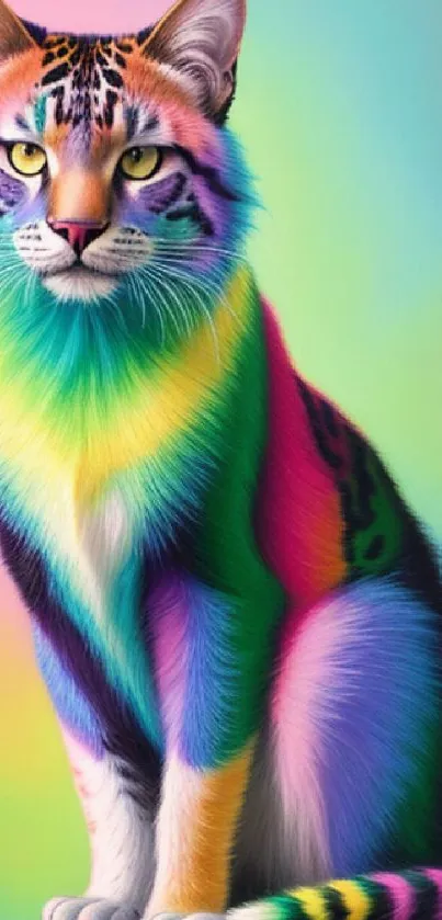 Rainbow-colored cat with a gradient background.