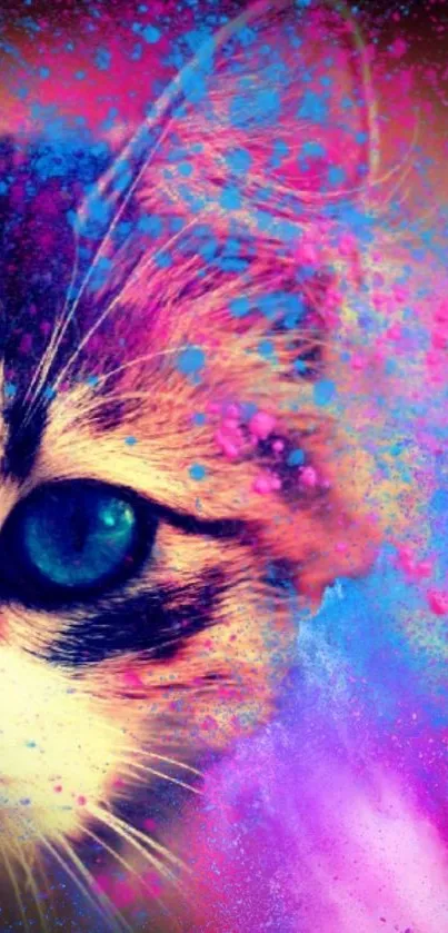 Vibrant mobile wallpaper with a colorful cat design.