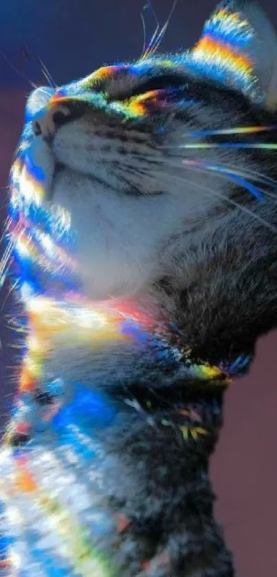 Cat with rainbow colors streaming across fur.