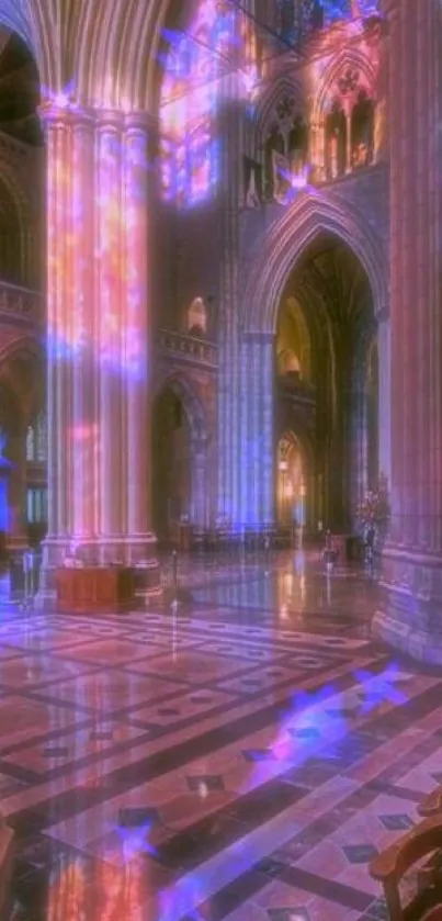 Colorful reflections in a cathedral interior, showcasing stained glass beauty.