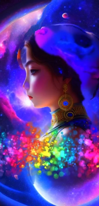 Colorful celestial portrait wallpaper with vibrant galaxy design.