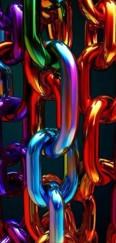 Vibrant 3D colorful chain link wallpaper design.