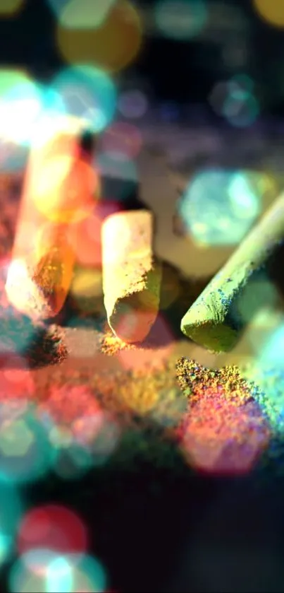 Colorful chalks with bokeh effect art wallpaper.