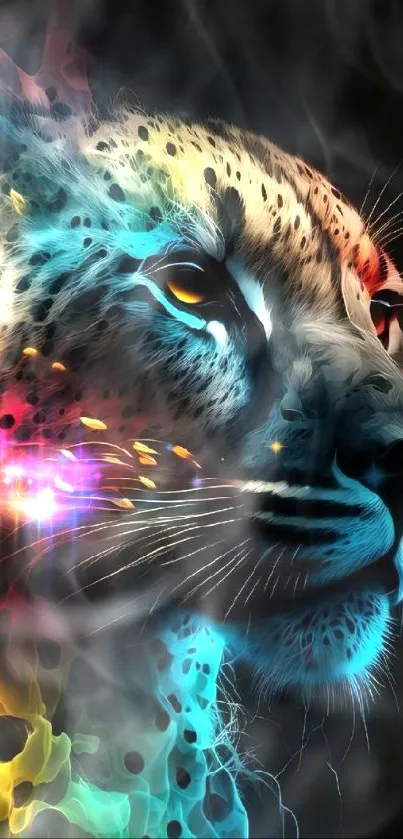 Colorful artistic cheetah design on mobile wallpaper background.