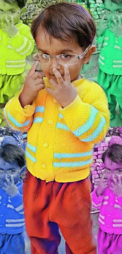 Vibrant kaleidoscope of a child in colorful attire with vivid colors.