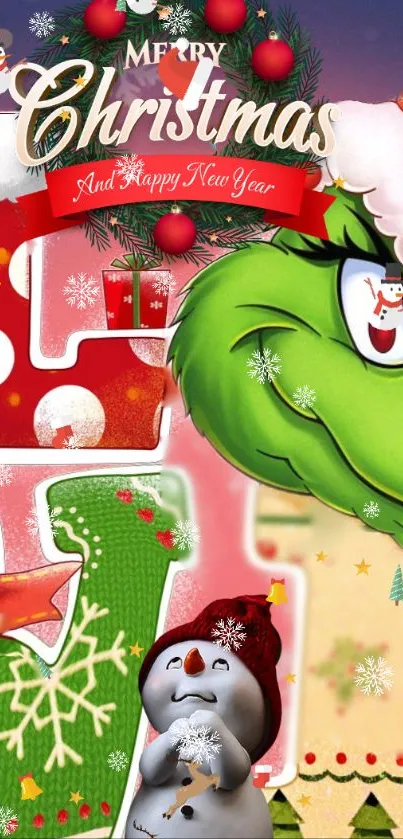 Vibrant Christmas-themed mobile wallpaper with festive icons and holiday designs.