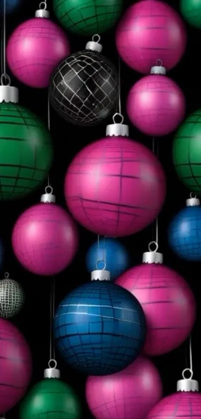 Colorful Christmas ornaments in vibrant holiday theme.