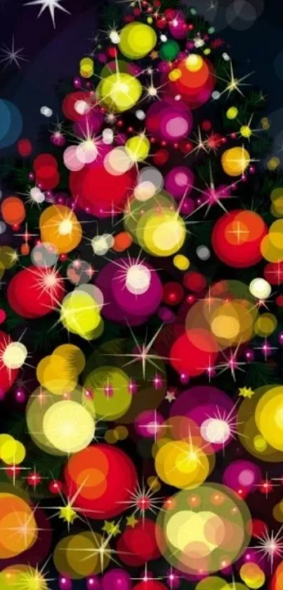 Colorful Christmas tree wallpaper with vibrant lights.