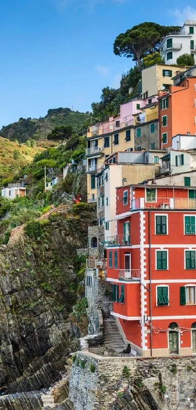 Colorful coastal houses in Cinque Terre, Italy, overlooking the sea.