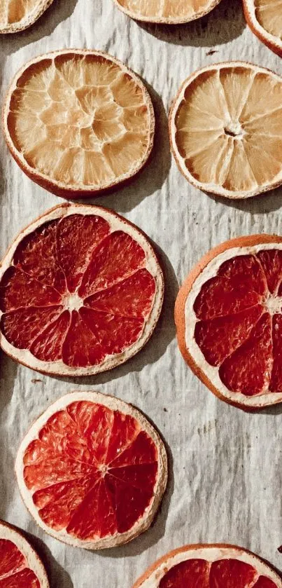 Mobile wallpaper with colorful citrus slices in orange and red hues.