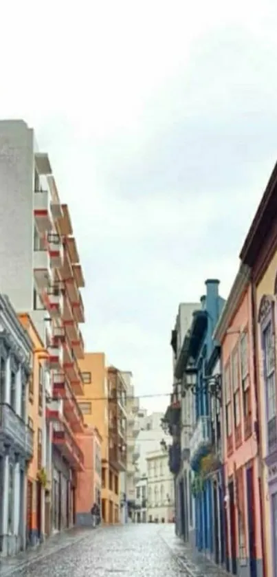 Mobile wallpaper of a colorful city street with vibrant buildings.