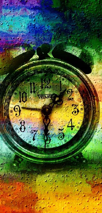 Abstract wallpaper with colorful vintage clock.