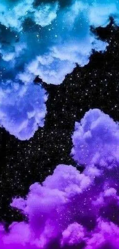 Colorful galaxy wallpaper with blue and purple clouds.