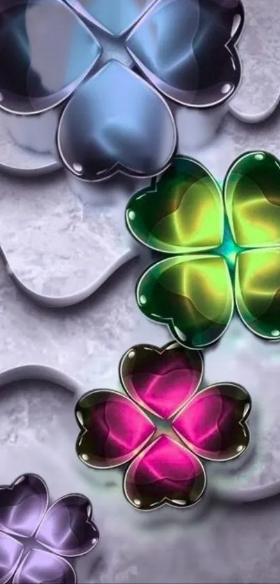 Colorful metallic clover wallpaper design.