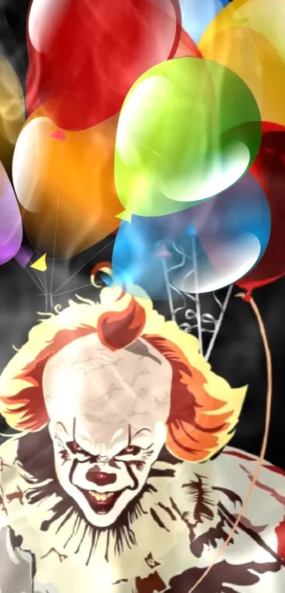 Clown with colorful balloons on a smoky background.