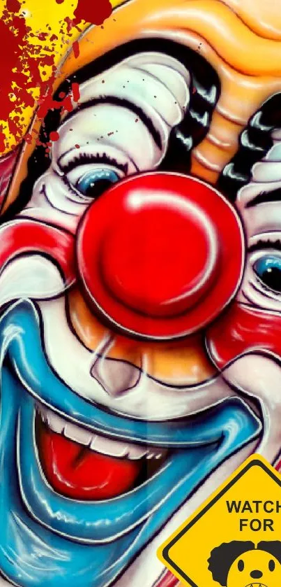 Colorful clown face with red nose mobile wallpaper.