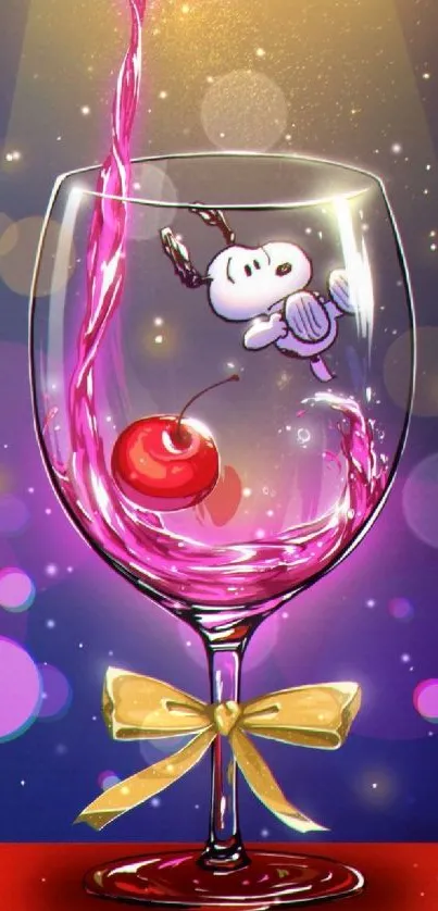 Vibrant cartoon and cherry in a cocktail glass mobile wallpaper.