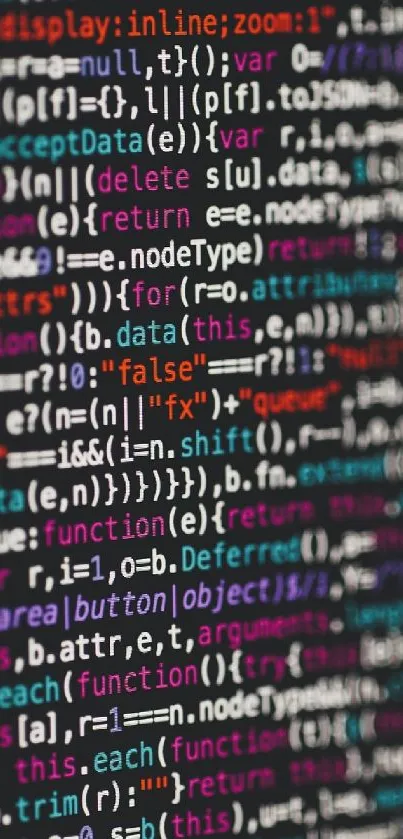 Colorful code lines create a tech-themed wallpaper for mobile devices.