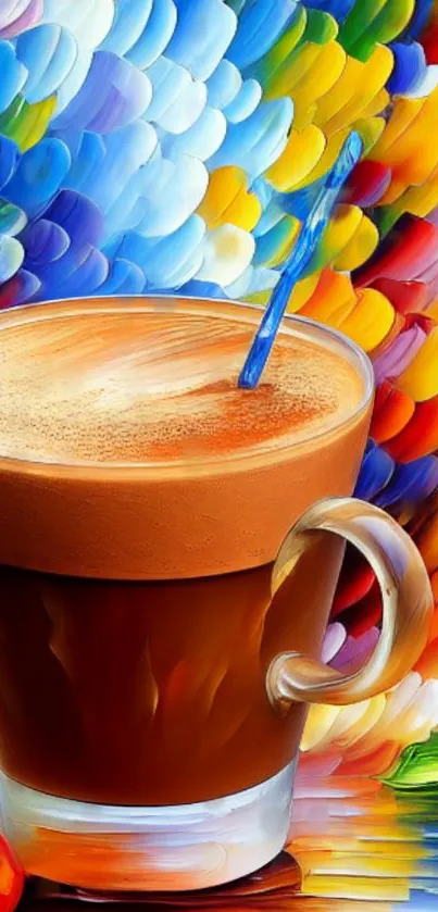 Colorful abstract background with coffee cup art.