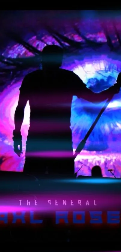 Vivid silhouette of musician with colorful concert background.