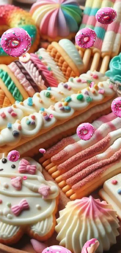 Artistic and colorful array of sweets on a wooden platter.
