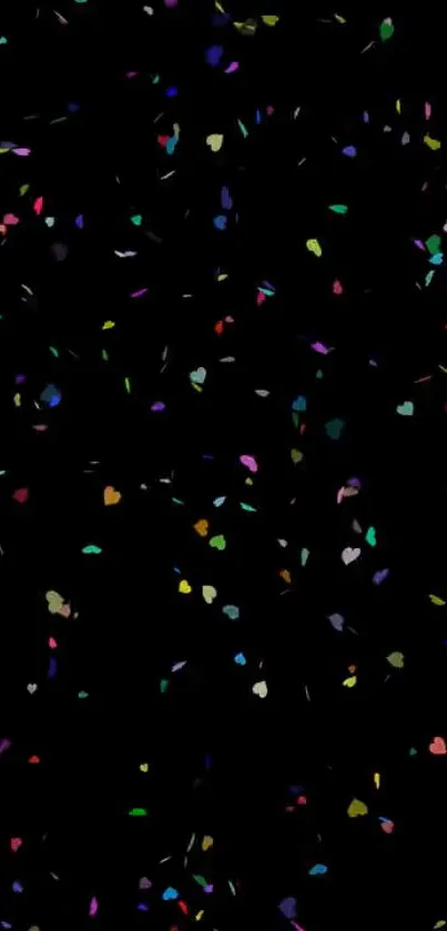 Colorful confetti on a black background mobile wallpaper.