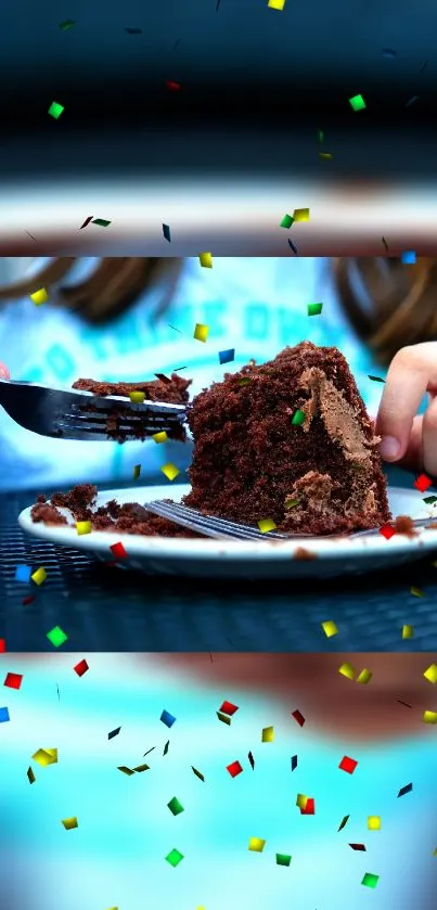 Chocolate cake with confetti on mobile wallpaper.