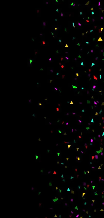 Colorful confetti wallpaper with black background for mobile.