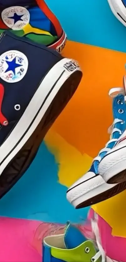 Colorful Converse shoes on a vibrant background