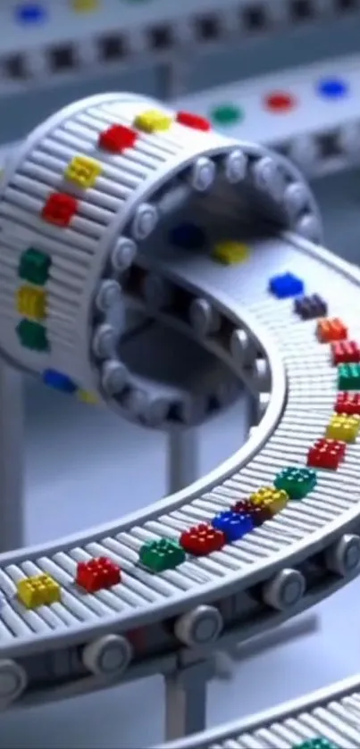 Colorful LEGO conveyor belt art design.