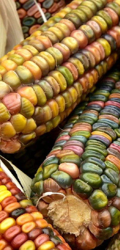 Close-up of multicolored corn showcasing vibrant kernels.