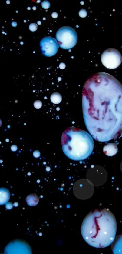 Colorful cosmic bubbles on a black background, creating a vibrant abstract design.