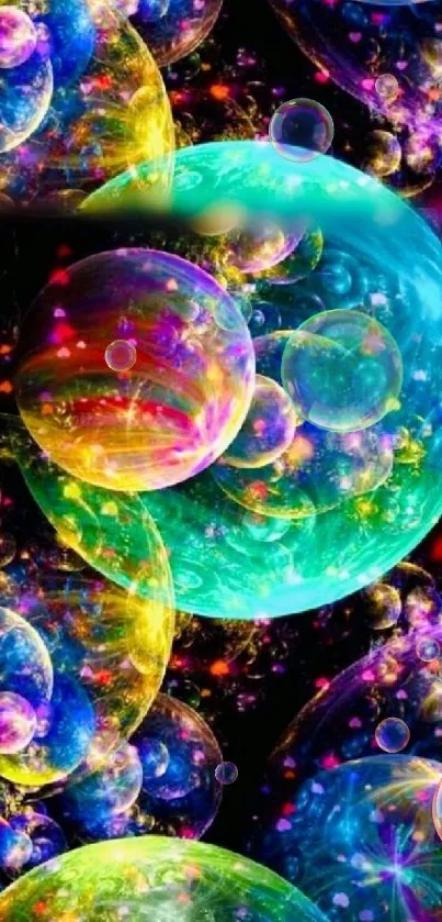 Vibrant cosmic wallpaper with colorful bubbles.