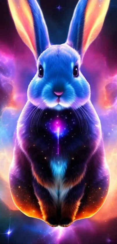 Colorful cosmic bunny with a vibrant galaxy theme, perfect for mobile wallpaper.